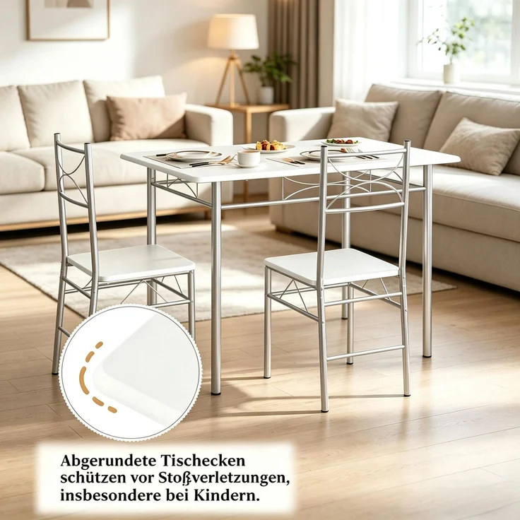 Modern Design Esszimmer Tisch und Essstühle,Fashionable Essmöbel Set,Balkon Essmöbel Set,Bistro Essmöbel Set(nur mit Esstisch und die Essstühle)--Silber + Weiß--70x110x76cm--YOUDENOVA – Bild 2