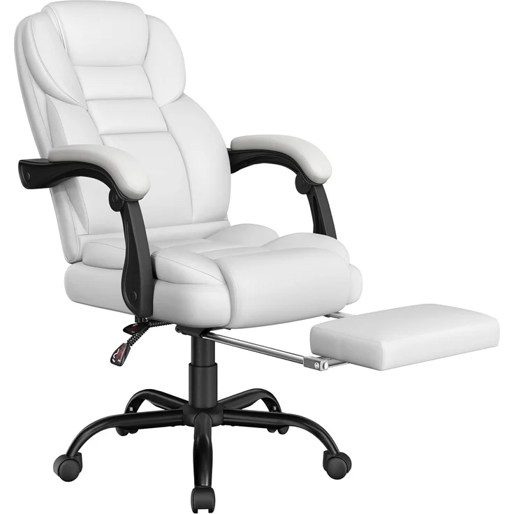 Yaheetech ergonomischer Bürostuhl Chefsessel mit Fußablage Fußstütze Schreibtischstuhl mit adaptiven Armlehnen Computerstuhl mit Hoher Rückenlehne höhenverstellbar für Büro Weiß – Bild 1