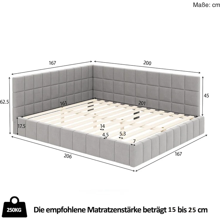 SOFTWEARY Polsterbett mit Lattenrost und gepolstertem Kopfteil (160x200 cm), Doppelbett, Samt – Bild 3