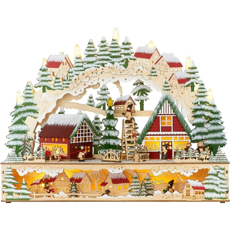 SIKORA Schwibbogen LB98 farbenfrohes Holz Dekoobjekt mit LED Beleuchtung für Weihnachten, sanft beleuchtet für ein weihnachtlich festliches Zuhause