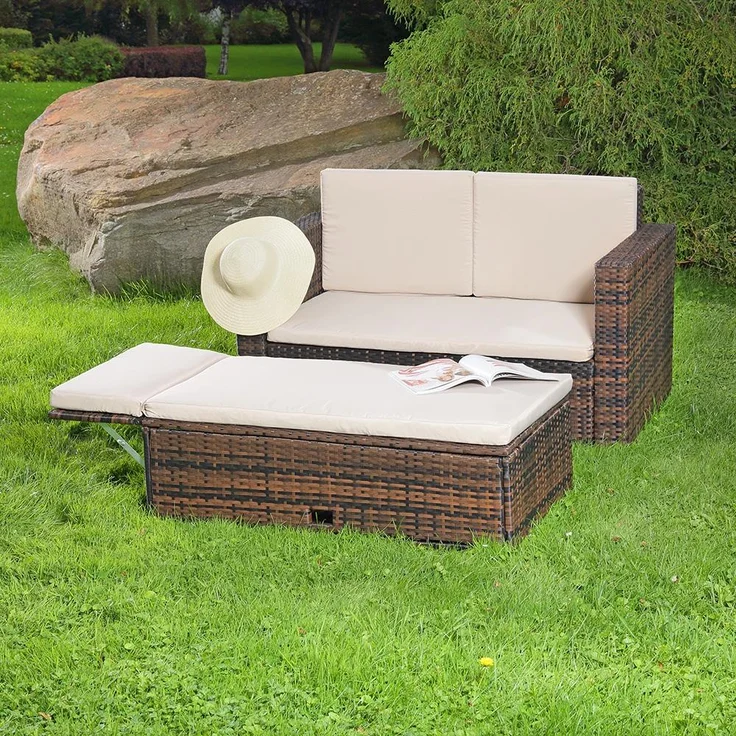 Lounge Gartenmöbel Sofa Bank Tisch klappbar Rattan Gartenset Sitzmöbel braun – Bild 2