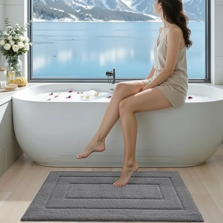 DEXI Badteppich rutschfeste,weicher Badezimmerteppich Wasserabsorbierend Badematte maschinenwaschbar Badvorleger für Dusche,Badewanne und Toilette - Grau,40x60 cm – Bild 9