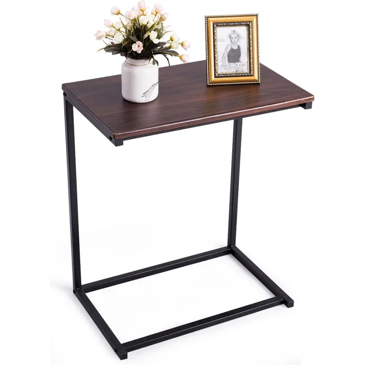 COSTWAY Beistelltisch Metall + Holz 55 x 35 x 65 cm