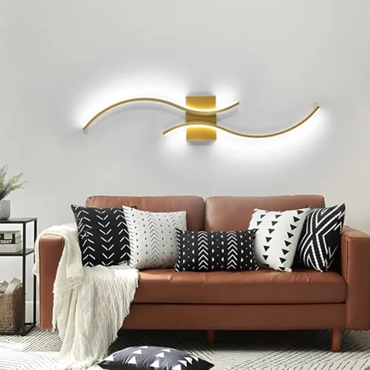 Goeco Wandlampe Innen LED, 32W 3600LM Moderne Wandleuchte Dimmbar Mit Fernbedienung, 3000K-6500K, Wandbeleuchtung Golden Flurlampe Wand für Schlafzimmer Wohnzimmer Flur Treppenhaus Hotel, 80cm – Bild 6