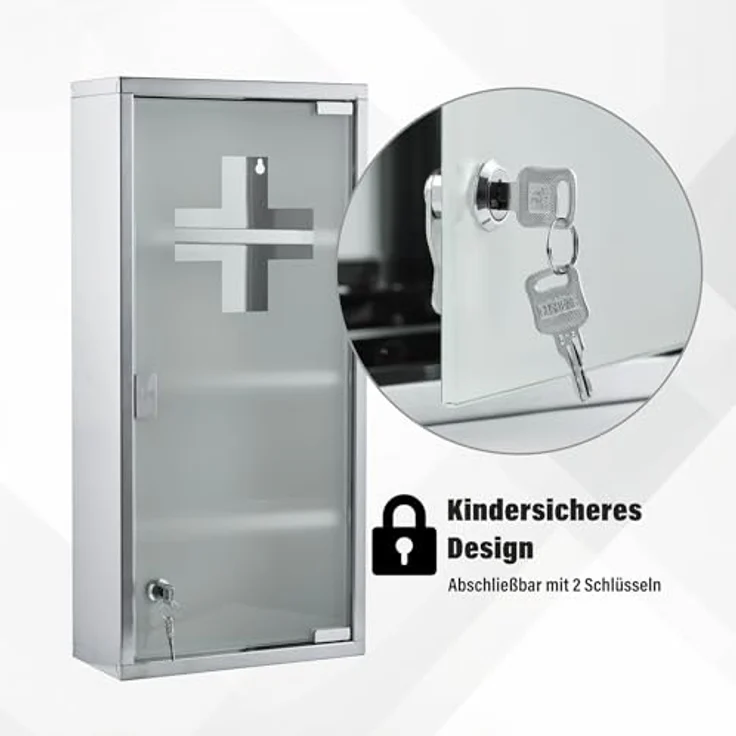 Zedelmaier Medizinschrank aus Edelstahl,Medikamenten Aufbewahrung,Medikamentenschrank 4 Fächer,Apothekerschrank,Hängend,Abschließbarer Medizinschrank,57 x 27 x 12 cm,Weiß – Bild 9