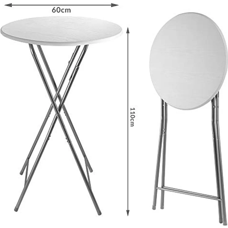Casaria® Stehtisch 2er Set Klappbar Höhe 110cm Ø 60cm Beistelltisch Klapptisch Bartisch Cocktail Holz Esstisch Rund Hochtisch Garten Gartentisch weiß – Bild 3