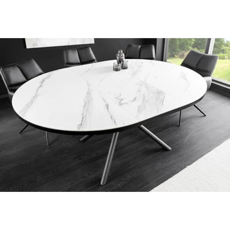 riess-ambiente Esstisch MIKADO 120–160cm weiß/schwarz - Keramik, oval, ausziehbar, 6 Personen (Einzelartikel, 1-St), Sterngestell aus Metall & Marmor-Design - ideal für Dein Esszimmer – Bild 2