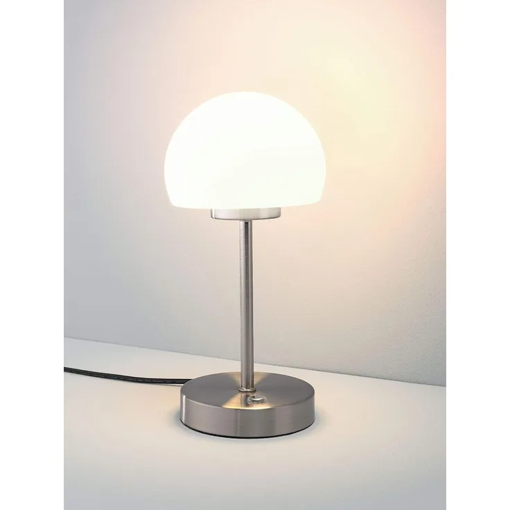 casa NOVA LED Tischleuchte Tischlampe CORBY, 1-flammig, H 29 cm, Silbergrau, Dimmfunktion, LED fest integriert, Warmweiß, Weiß, Metall, Lampenschirm aus Glas, Touchsensor