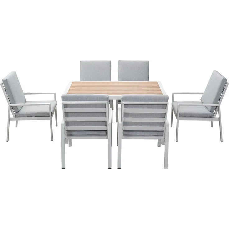 MeXo Gartenlounge-Set Gartenmöbel Set Aluminium Outdoor, (Garten-Essgruppe für 6 Personen, 7-tlg, mit Polywood Tisch & Auflagen), wetterfest für Terrasse & Garten – Bild 1