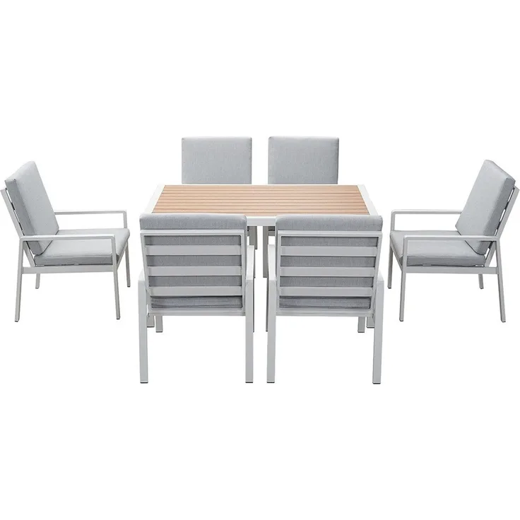 MeXo Gartenlounge-Set Gartenmöbel Set Aluminium Outdoor, (Garten-Essgruppe für 6 Personen, 7-tlg, mit Polywood Tisch & Auflagen), wetterfest für Terrasse & Garten