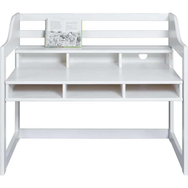 Inter Link - Kinderschreibtisch - Höhenverstellbar - Mitwachsend - Ergonomischer - Jugendzimmer - 6 Fächer - Viel Stauraum - Weiß - Kiefer Massivholz - Kids Learning – Bild 3