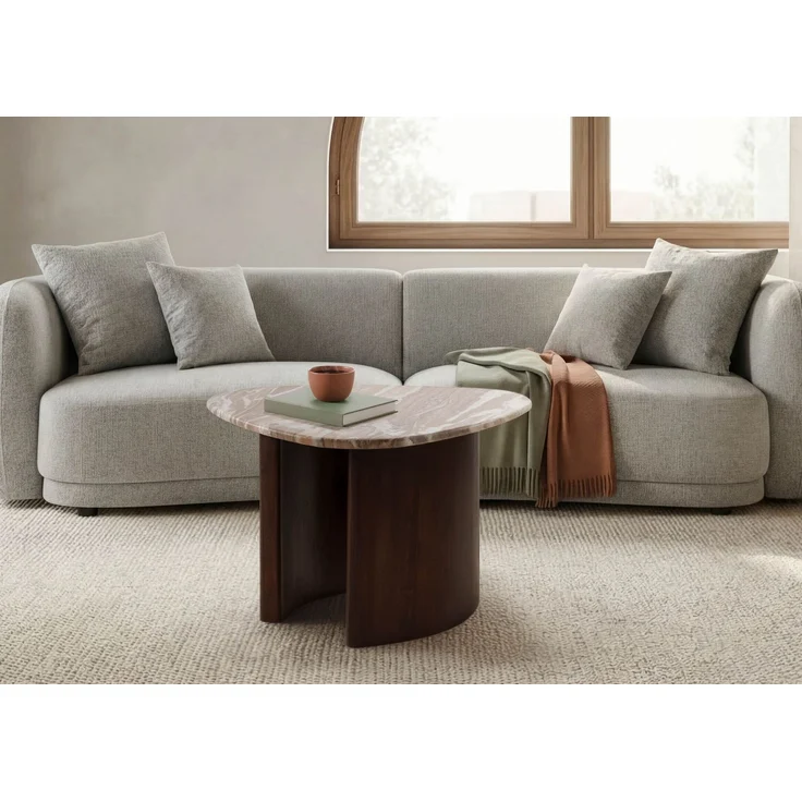Couchtisch Akazie 70x65x35 braun lackiert / Marmor beige ORGANIC COLLECTION #35 – Bild 9