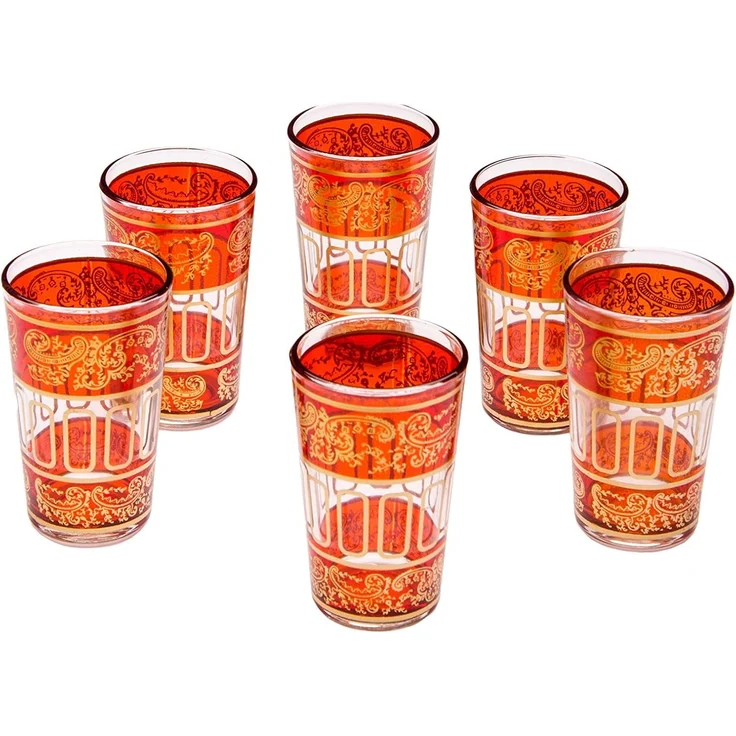 Marrakesch Orient & Mediterran Interior Teeglas 6x Orientalische Teeglas Lamia Orange - 6er SET, 6-tlg, Glas, Handarbeit – Bild 1
