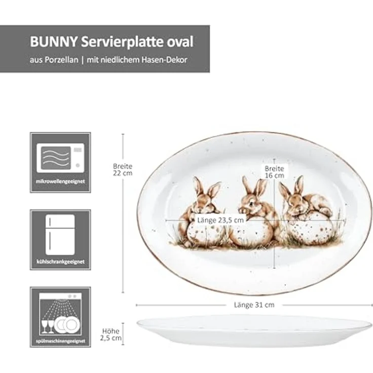 Ritzenhoff & Breker Servierplatte Ritzenhoff Servierplatte Bunny oval 31x22 cm Hasen Ostern Geschirr, Porzellan – Bild 6