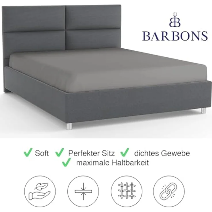 BARBONS Spannbettlaken 160x200 cm 2er - 100% Baumwolle Spannbetttuch Oeko-TEX Zertifiziert Bettlaken Jersey Bettbezug für Boxspringbett und Dicke Matratzen bis 27 cm - Hellgrau 160x200 2er – Bild 4