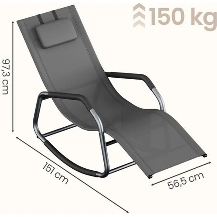 SONGMICS Relaxliege mit verstellbarer Kopfstütze, Schaukelstuhl, Stahlrahmen, Seitentasche, für Garten, atmungsaktiv, dunkelgrau – Bild 5