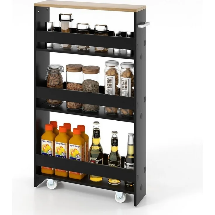 COSTWAY Küchenwagen, schmal, 4 Ebenen, auf Rollen, mit Griff, 48x12,5x81cm
