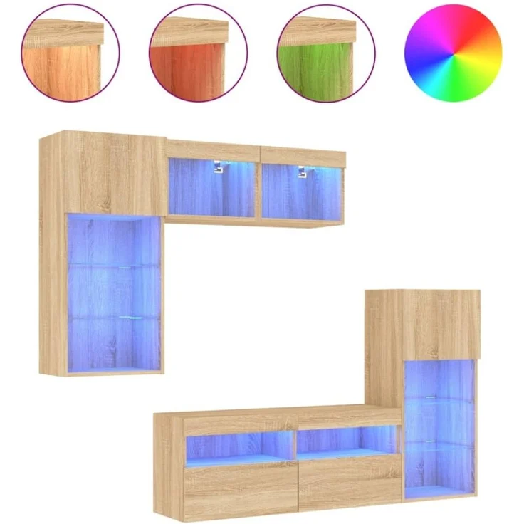 vidaXL 5-tlg. Wohnwand mit LED-Beleuchtung Sonoma-Eiche Holzwerkstoff 3216727 – Bild 5