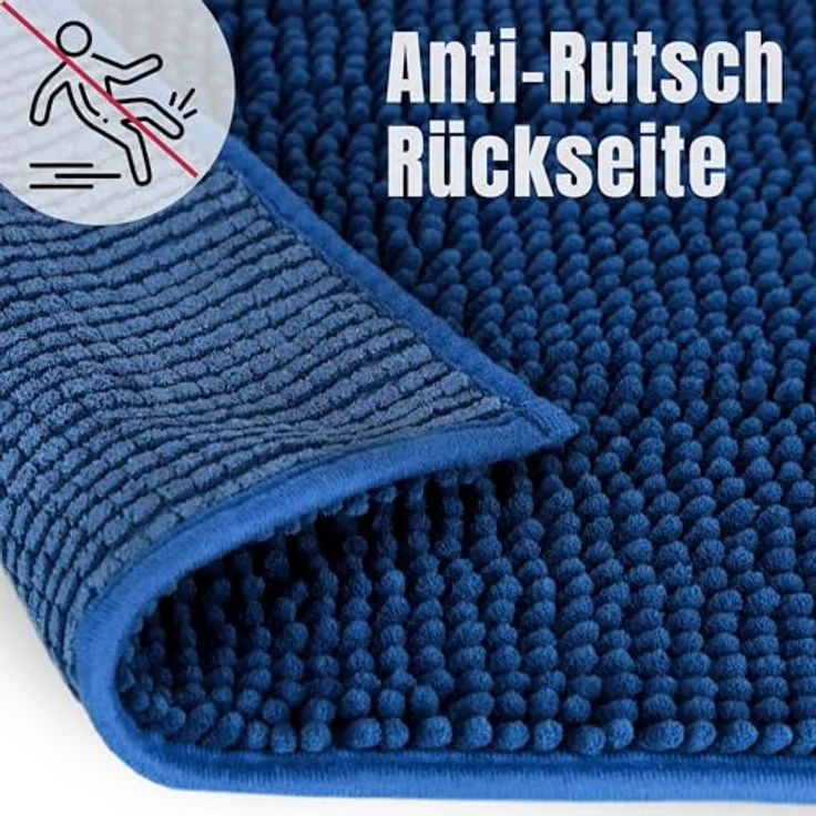WohnDirect Badematte 45x45 cm MIT WC Ausschnitt | Dunkelblau - rutschfest & Waschbar - Badezimmerteppich zum Set kombinierbar, Badvorleger, WC Garnitur, Badteppich – Bild 5