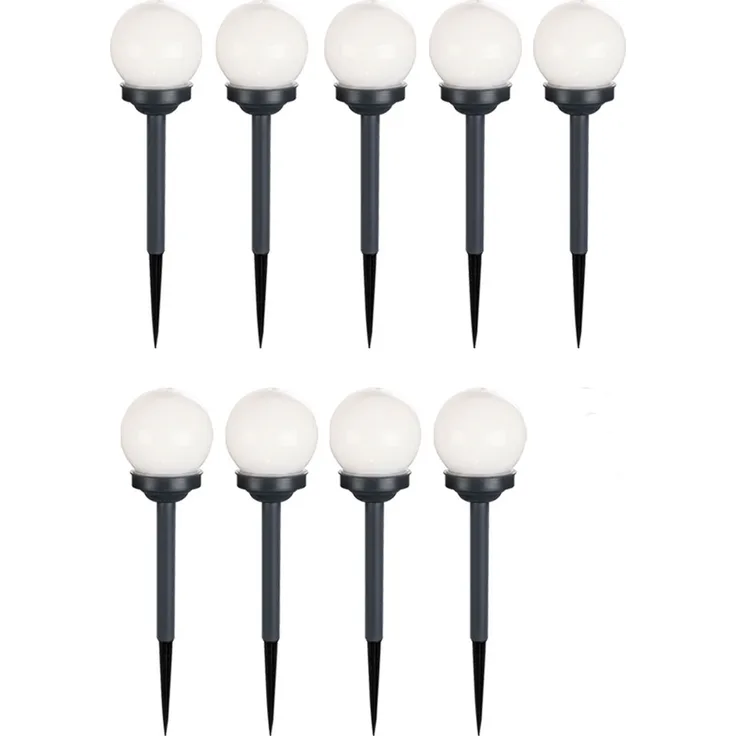 9er Set LED Solarkugel weiß, Erdspieß, DxH 10x38 cm