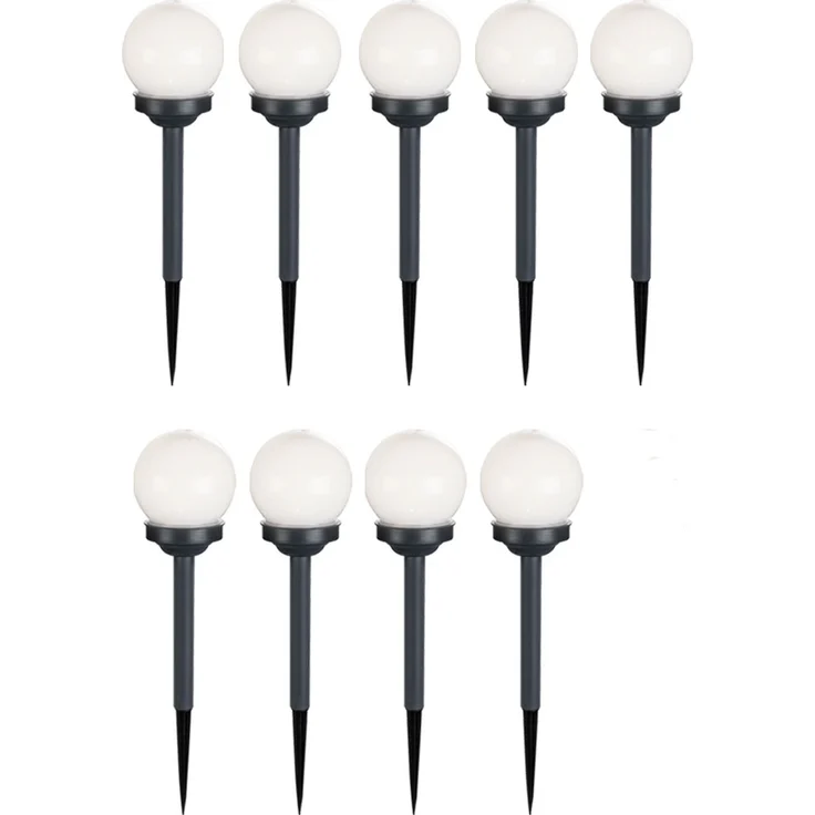 9er Set LED Solarkugel weiß, Erdspieß, DxH 10x38 cm – Bild 1