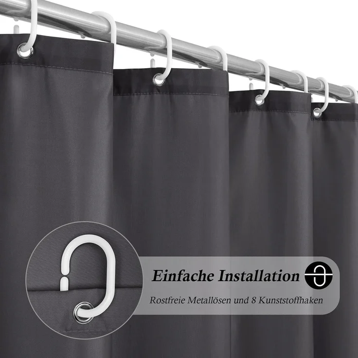Duschvorhang 120x200 Wasserdicht Blickdicht Antischimmel Dunkelgrau (9er – Bild 2