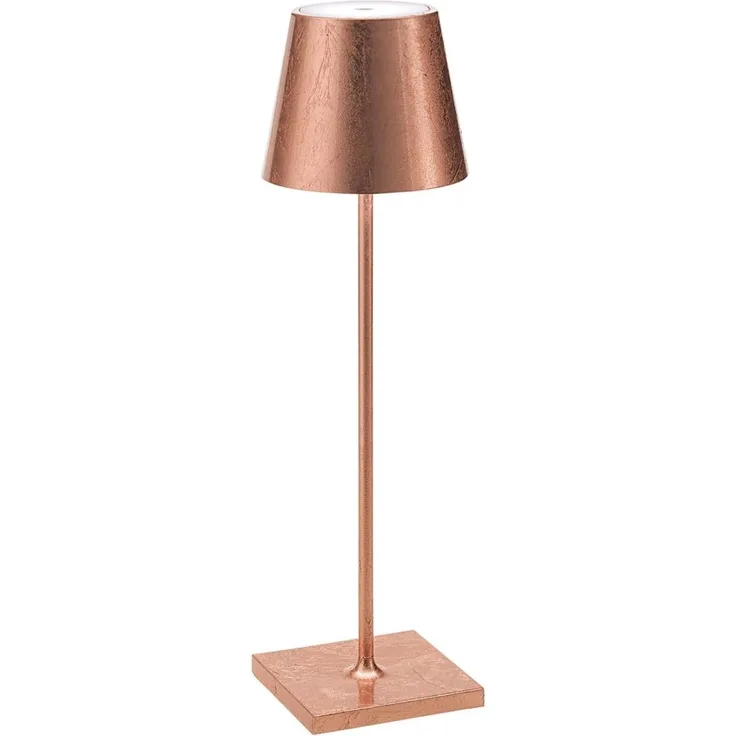 Zafferano Poldina Pro - Dimmbare LED-Tischlampe aus Aluminium, Schutzart IP54, Verwendung im Innen-/Außenbereich, Kontaktladestation, H38cm, EU-Stecker (Blattkupfer)
