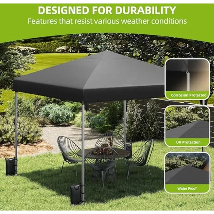 YITAHOME 3x3 m Pop-Up Pavillon | wasserdicht Faltpavillon | Anti-UV Gartenzelt Partyzelt | mit Tragetasche und Seilen | für Terrasse Strand Camping Markt Festival (schwarz+Einteiliges Tuch) – Bild 3