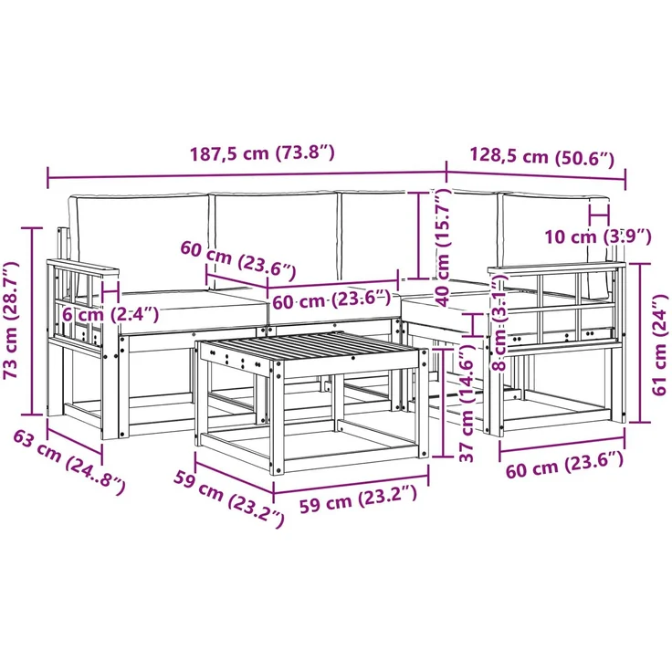 vidaXL Outdoor-Sofagarnitur 5 stk. 4-Sitzer Natur und Anthrazit 3366370 – Bild 10