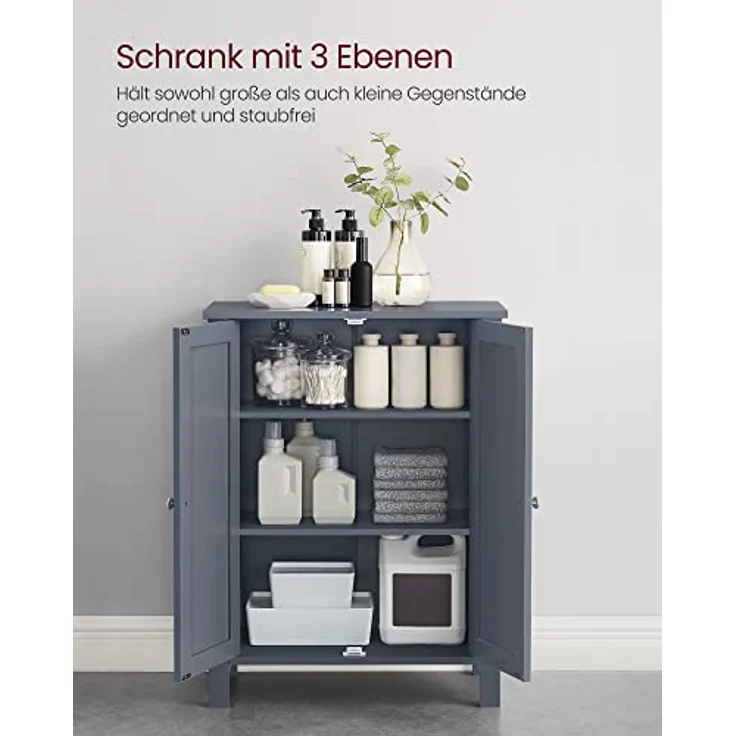 VASAGLE Badezimmermöbel auf Füßen, Aufbewahrungsschrank, Schrank mit 2 verstellbaren Regalen, 30 x 60 x 80 cm, Grau BCB60GY – Bild 5