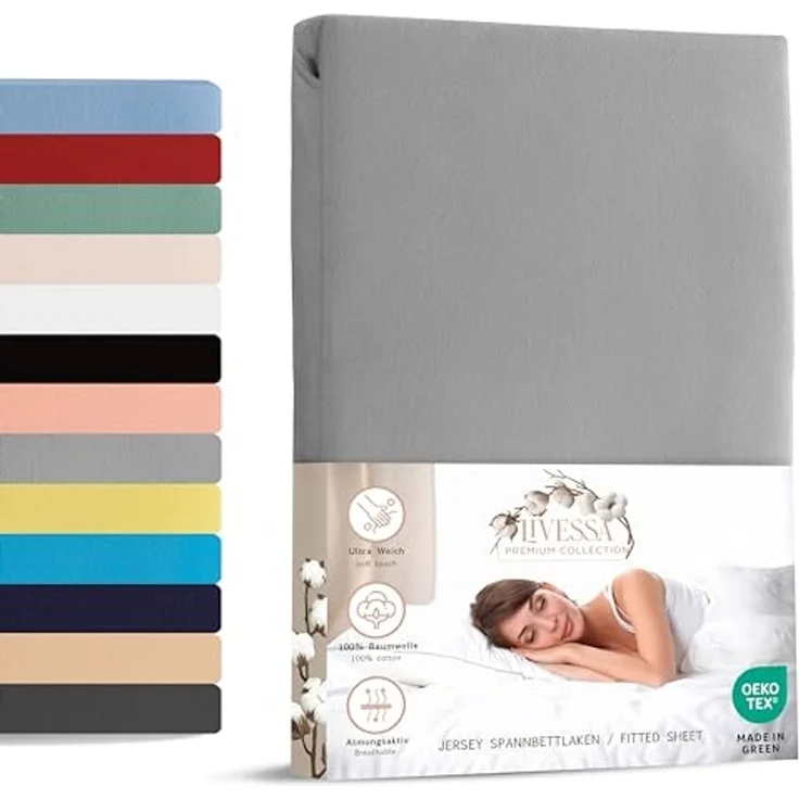 livessa Spannbettlaken Jersey Spannbettlaken Bettlaken Spannbetttuch Baumwolle Rundumgummi, Jersey, Gummizug: Rundumgummizug, In 9 Größen und vielen Farben erhältlich aus 100% Baumwolle – Bild 1