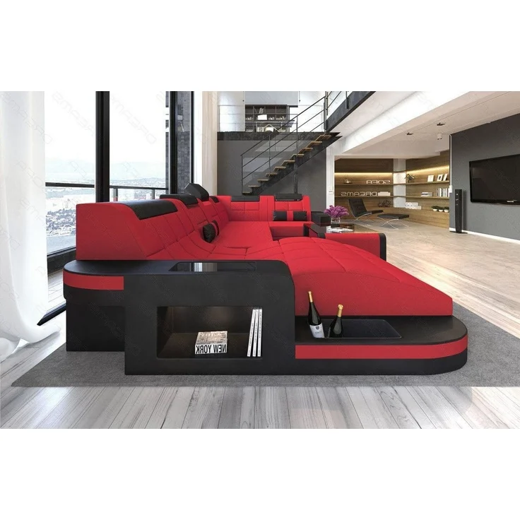 Stoff Wohnlandschaft Wave U-Form - Mikrofaserstoff - Rot-Schwarz - Rechts – Bild 2
