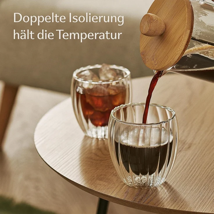 Cosumy Gläser-Set Doppelwandige Cappuccino Gläser 230ml, 4-tlg, Borosilikatglas, Spülmaschinenfest – Bild 2