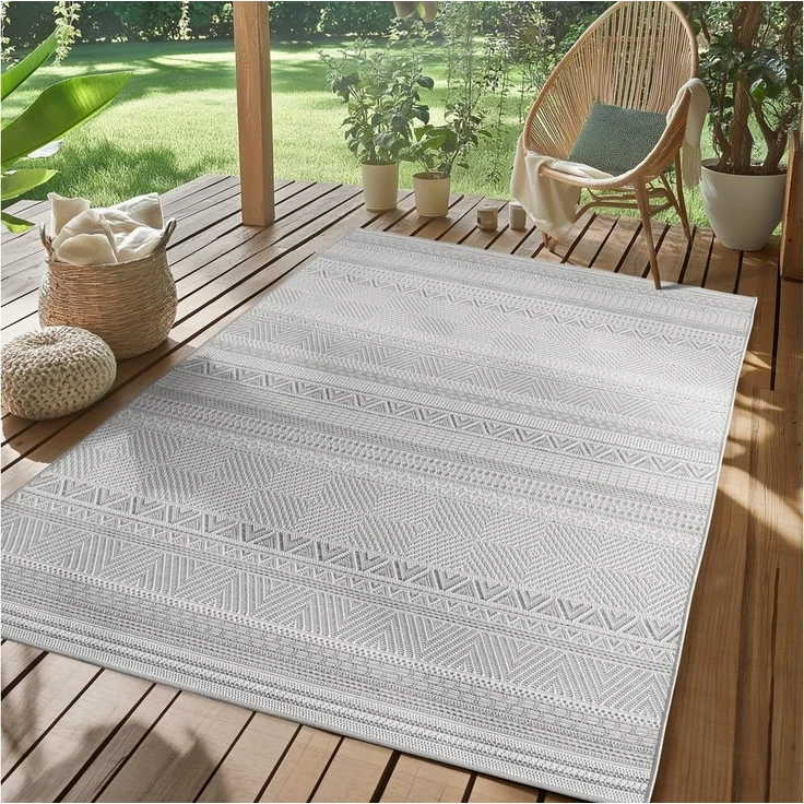 SIMPEX24 Outdoorteppich Boho Design, Läufer, Höhe: 5 mm, Outdoor Teppich Wetterfest Modern Design Wohnzimmer Küchen Terrasse – Bild 5