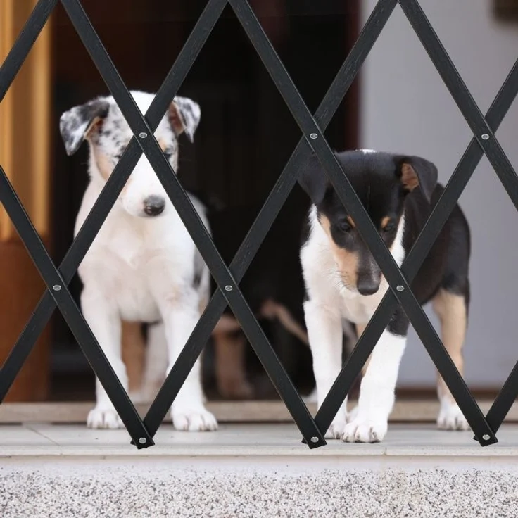 Relaxdays Hundeabsperrgitter, ausziehbar bis 130 cm, 87,5-100 cm hoch, Bambus, Hunde Schutzgitter, Treppe & Tür, Schwarz – Bild 5