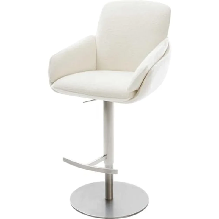 Barstuhl Luan-Flex Bouclé Soft Beige Drehfuß höhenverstellbar Edelstahl Silberfarben – Bild 1