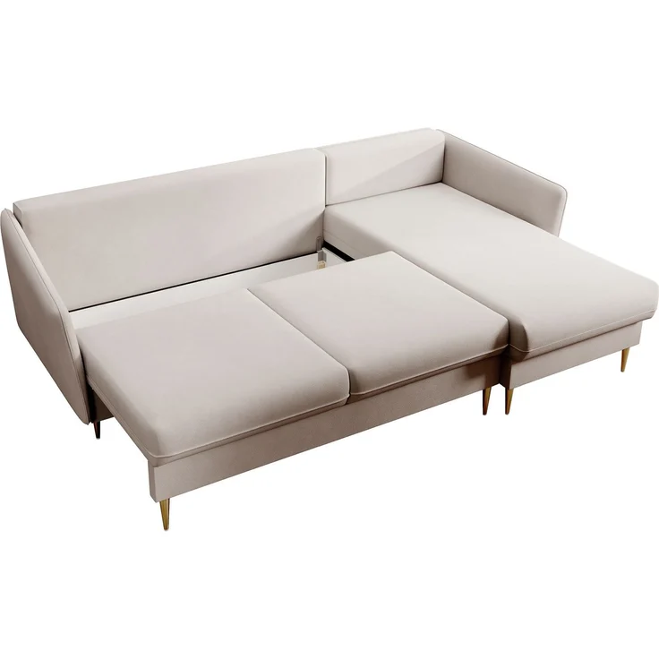 Selsey 'Volio' Ecksofa mit Schlaffunktion, Samt wasserabweisend, Goldene Beine, Beige – Bild 7