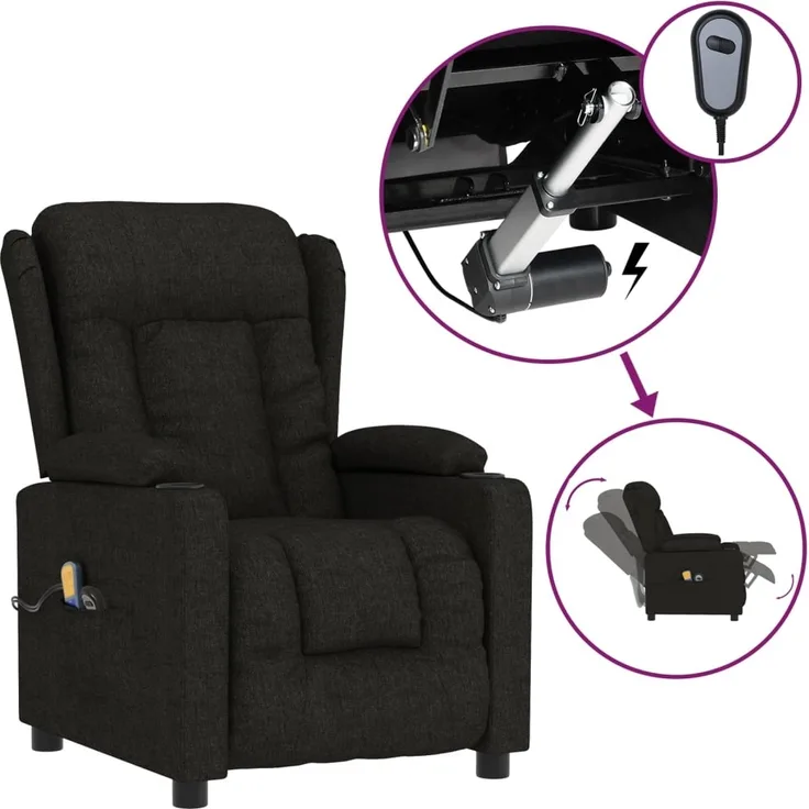 vidaXL Massagesessel Elektrisch Schwarz Stoff [3098791]