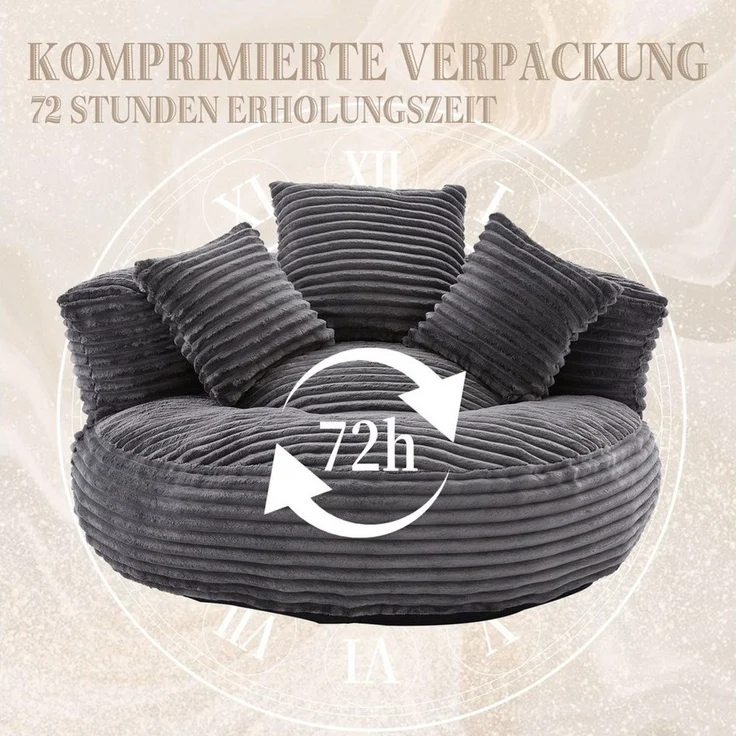 BlingBin Sitzsack Cordstoff-Sofa, Lazy Sofa (Sofa, 1 St, 108 x 108 x 52 cm), Mit drei Kissen, für Erwachsene und Kinder gleichermaßen geeignet – Bild 3