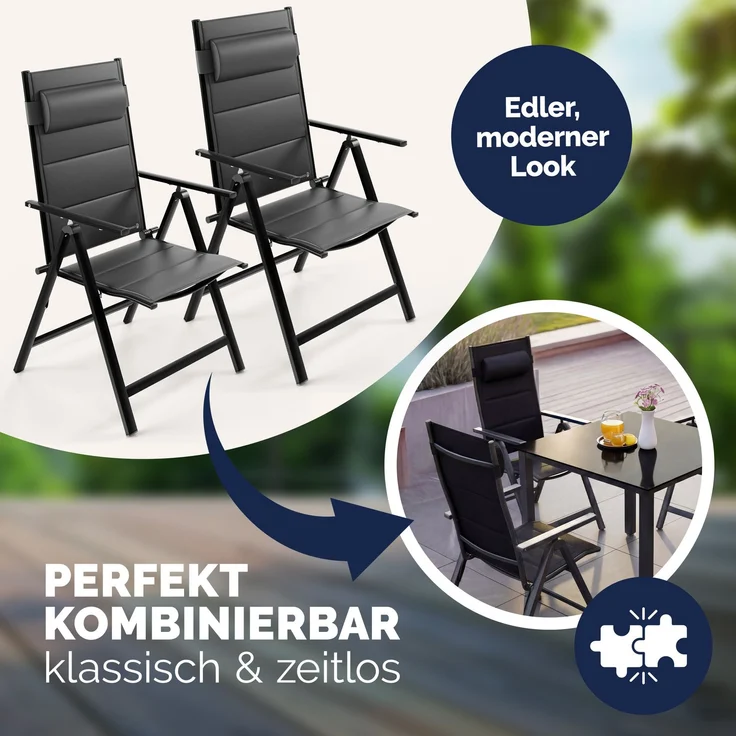 CASARIA® Gartenstühle 2er Set Klappbar Gepolstert Alu 8- Fach Verstellbar – Bild 8