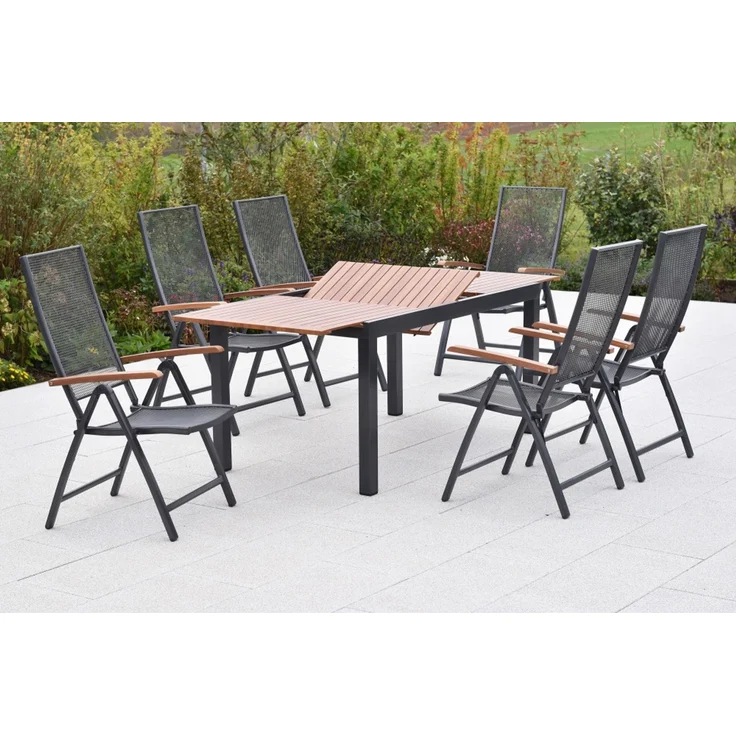 Thasos Gartenmöbel Set 7tlg, 6 Klappsessel, Ausziehtisch 150 (200 ) x 90 cm, Aluminium – Bild 2