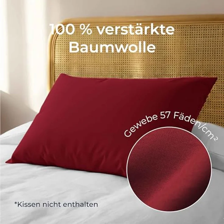 Kissenbezug 40x70 Renforcé Baumwolle (2er-Set) - Burgunderrot - Dicht gewebt mit 57 Fäden/cm² - Kissenbezug 40x70 - Oeko Tex Zertifiziert - Dreamzie – Bild 4
