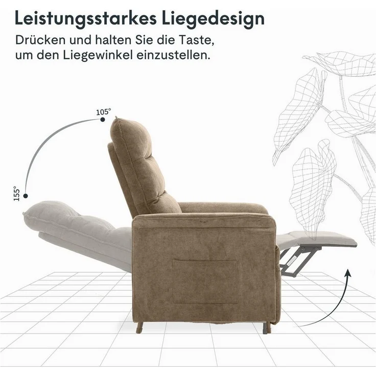 FLEXISPOT Sessel Elektrisch verstellbarer Relaxsessel, Liegesessel, Fernsehsessel (Relax Sessel, ergonomisch), mit Relaxfunktion, 105°-155° – Bild 3