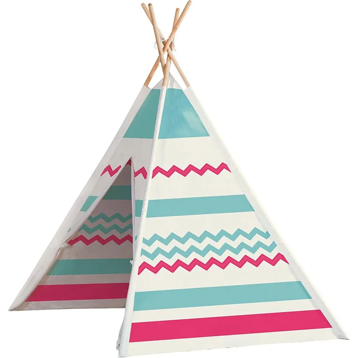 John 77204 Tipi Spielzelt, Weiß/Pink/Türkis/Natur
