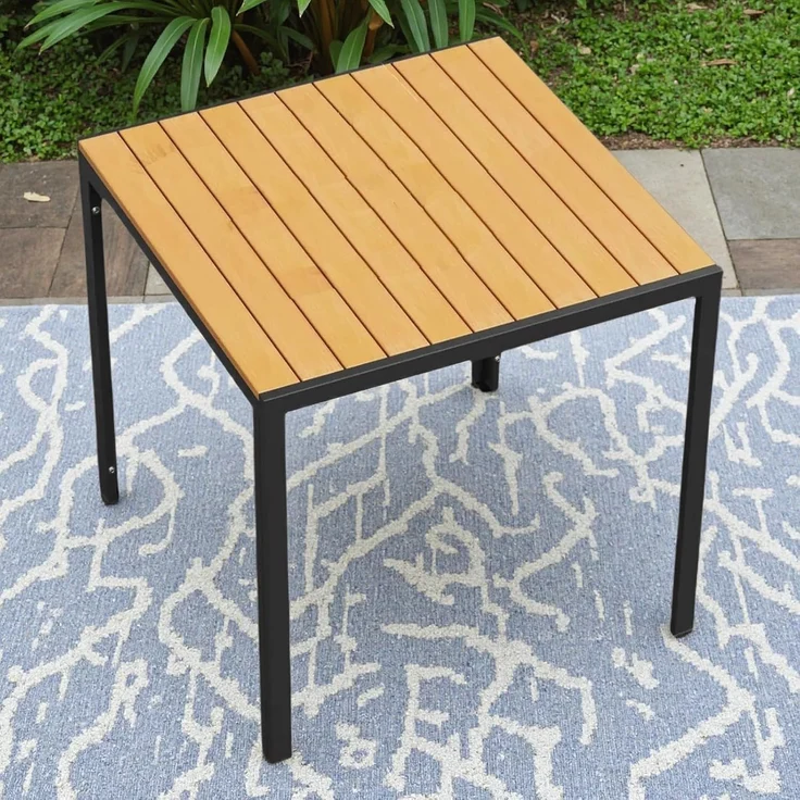 Clevich Wetterfester Gartentisch 75x75 cm, Quadratisch aus Aluminium mit WPC Tischplatte,Outdoor Esstisch für Balkon und Terrasse, pflegeleicht und langlebig, Schwarz+Teak – Bild 1