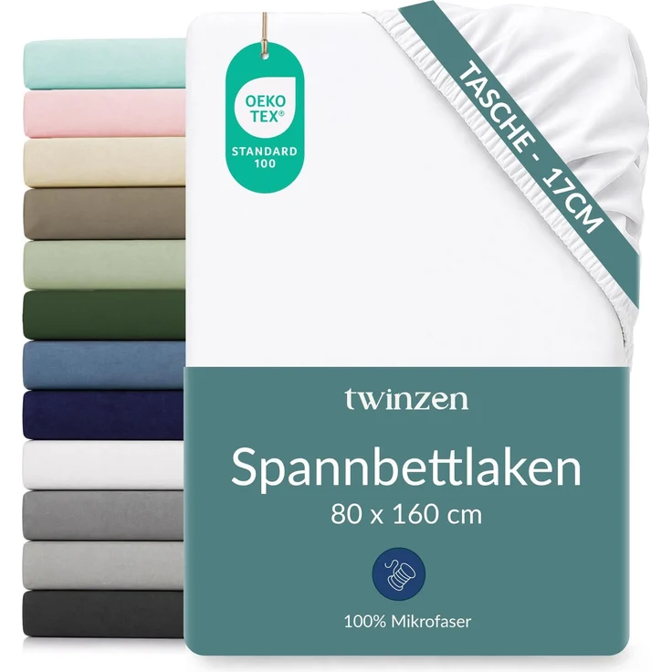 Twinzen Spannbettlaken 80x160 cm Kinderbett, 20cm große Mütze, Weiß