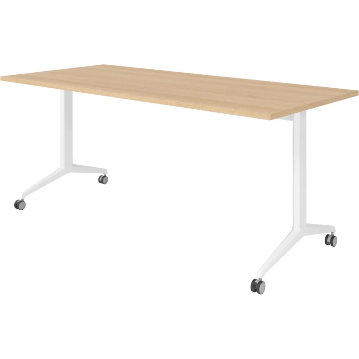 bümö Seminartisch klappbar fahrbar 180x80 cm Eiche, Gestell weiß - Klapptisch staffelbar, mit vier Doppelrollen Büro Schulungstisch, KFZ19-E-W – Bild 1