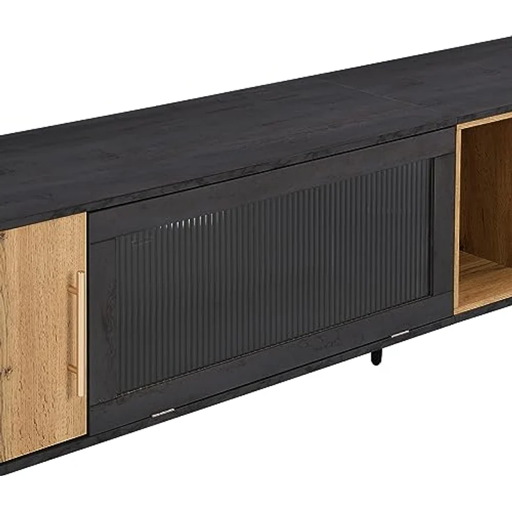 FurnitureR Elegant TV Cabinet,2 Türen + Aufbewahrung,200 x 40 x 55.5 cm,Dark Wood,Gray and Wood Grain,Suitable for 90-inch TV – Bild 9
