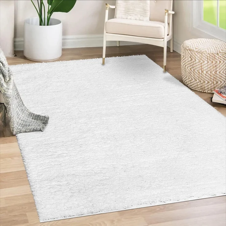 Teppich Läufer Hochflor Shaggy - 80x300cm Läufer - Weiß Einfarbig Wohnzimmer Uni Flauschig Modern Boho Deko Teppiche Weich Schlafzimmer – Bild 1