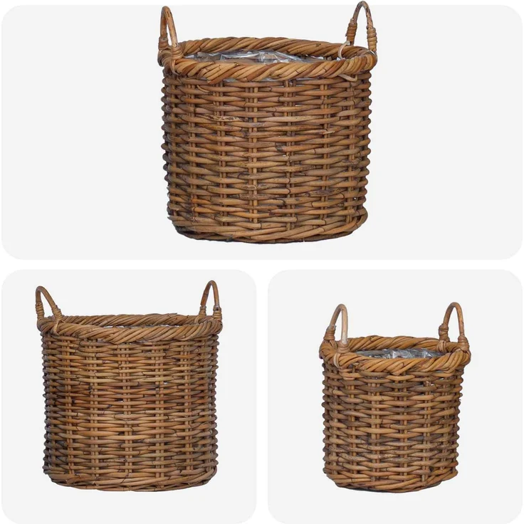 vidaXL Blumentopfkorb mit Speicher GENDT 3 stk. Naturbraun Kubu Rattan 42020956 – Bild 4